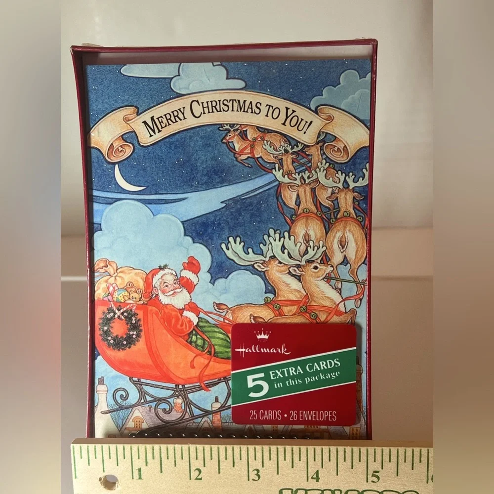 25 Vintage Hallmark Christmas Cards Featuring Santa Flying His 8 Reindeer. New